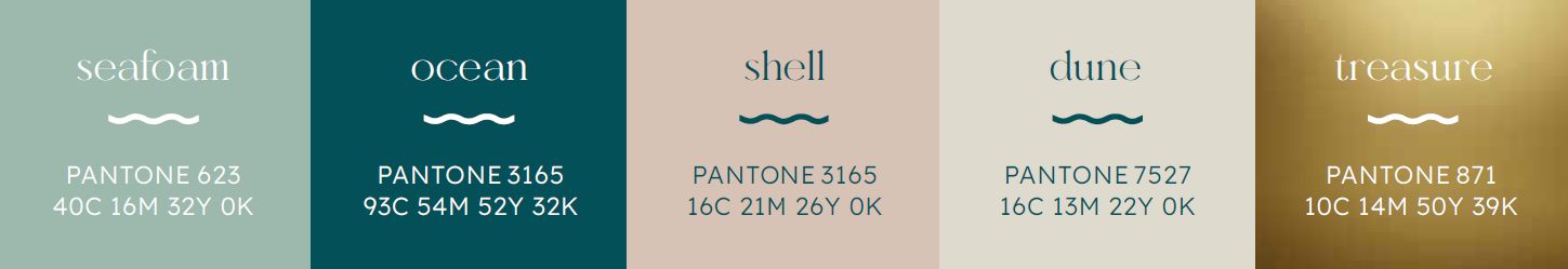 Horizon palette: seafoam, ocean, shell, dune and treasure