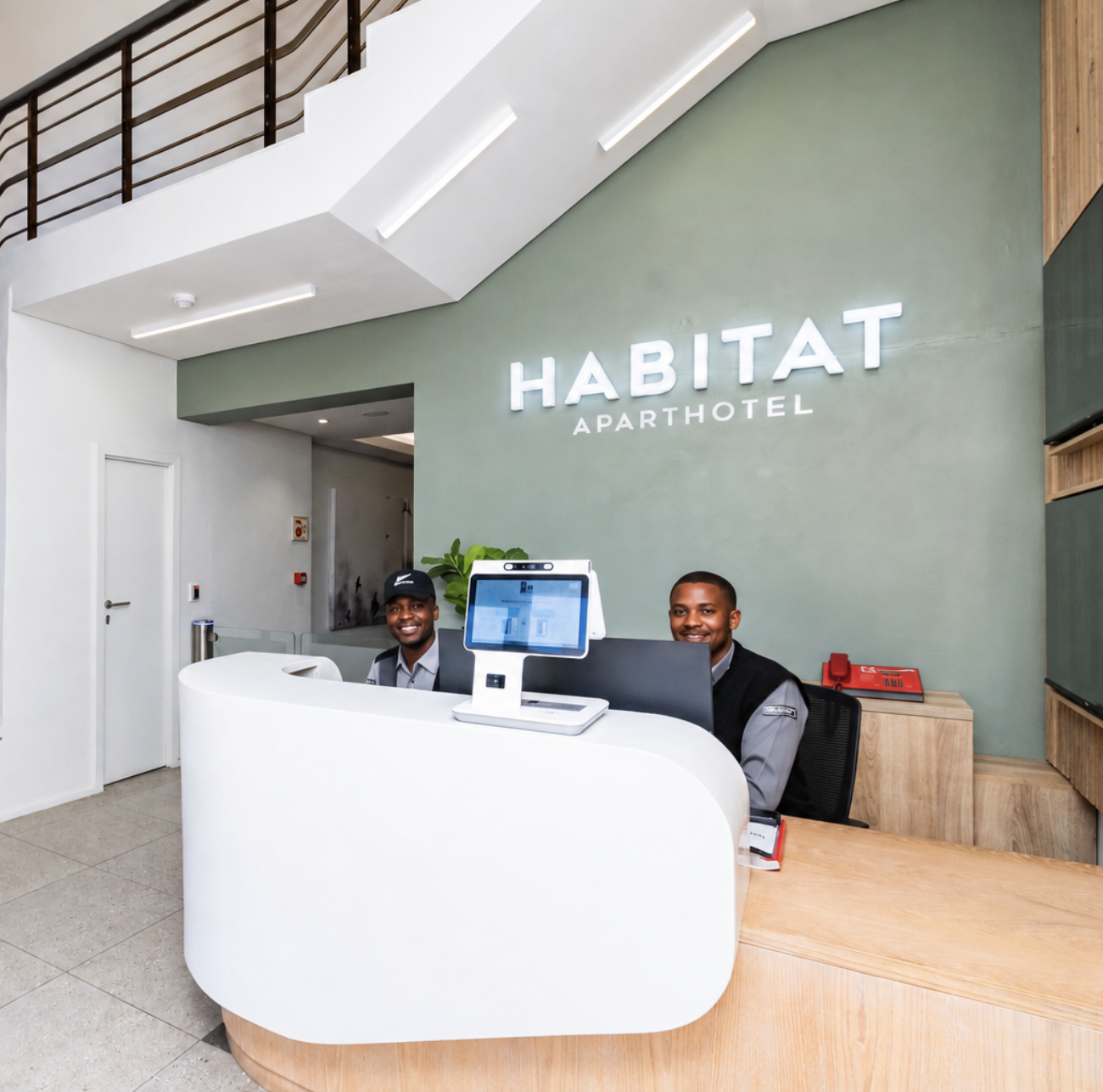 Habitat reception with illuminated logo