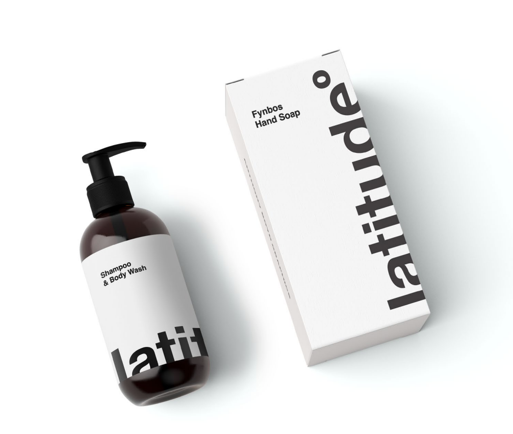 Latitude toiletries: Fynbos hand soap and shampoo packaging