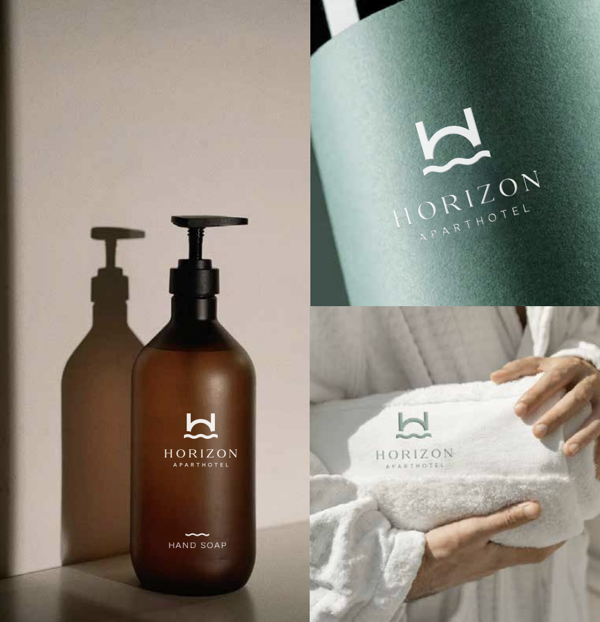 Horizon brand touchpoints: amenities, embossed logo and embroidered towels